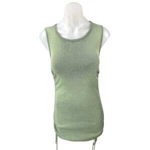 Lioness Green Sleeveless Ribbed Knit Side Ruched Tank Mini Bodycon Dress Size M